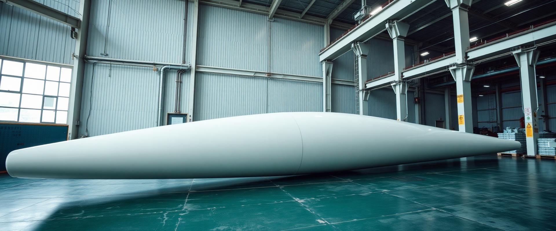 Ausgedientes Rotorblatt in einer Recyclinganlage